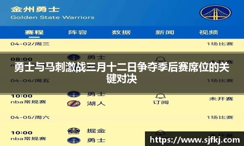勇士与马刺激战三月十二日争夺季后赛席位的关键对决